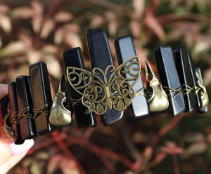 Natural Crystal Crown | Bronze Butterfly & Raven Skull Headband