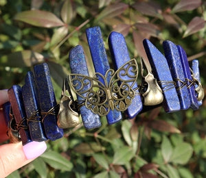 Natural Crystal Crown | Bronze Butterfly & Raven Skull Headband