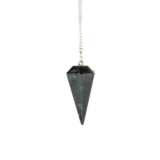 Black tourmaline pendulum for divination. Black six pointed pendulum on a silver chain. 