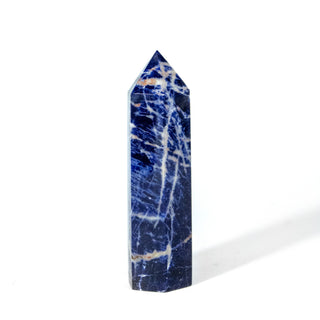 Sodalite crystal generator with natural variation in color, dark and light blues with white and pink striping. 