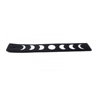 Black and White phases of the moon incense holder for stick incense. Black wood with white moons. 