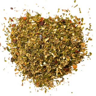 Loose leaf Radiant Skin tea, loose green herbs. 