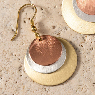 Jharana Layered Disc Earrings | Gold, Silver and Copper