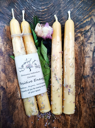 Positive Energy Dressed Beeswax Intention Candles for Joy and Uplifting Energy
