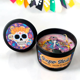 Sugar Skull Candle with Obsidian | Cinnamon, Vanilla & Orange