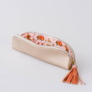 Luxe Slim Pencil Pouch | Metallic Bronze Vegan Leather