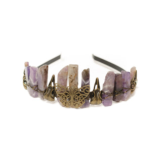 Natural Crystal Crown | Bronze Butterfly & Raven Skull Headband