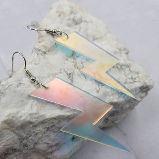 Holographic Lightning Bolt Earrings | Iridescent Acrylic Dangles