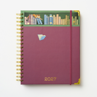 2027 Sneaky Cat Bookshelf 17-Month Large Spiral Planner