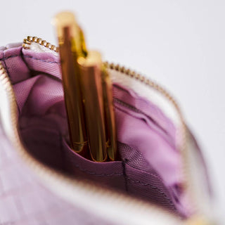 Luxe Standing Pencil Pouch | Lavender Vegan Leather