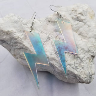 Holographic Lightning Bolt Earrings | Iridescent Acrylic Dangles