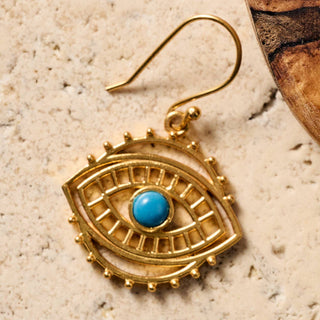 Firoza Evil Eye Dangle Earrings | Brass and Turquoise Glass