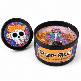Sugar Skull Candle with Obsidian | Cinnamon, Vanilla & Orange