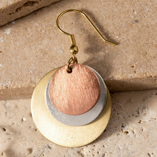 Jharana Layered Disc Earrings | Gold, Silver and Copper