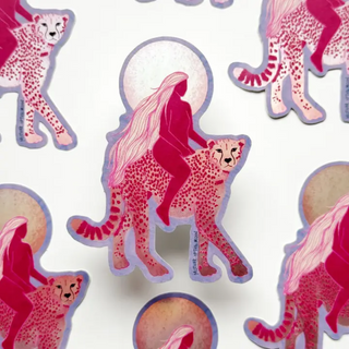 Cheetah Goddess Matte Holographic Sticker