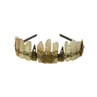 Natural Crystal Crown | Bronze Butterfly & Raven Skull Headband