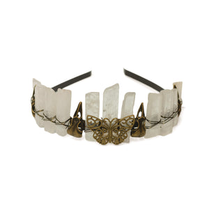 Natural Crystal Crown | Bronze Butterfly & Raven Skull Headband