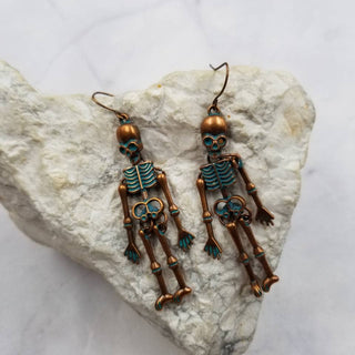 Vintage Skeleton Earrings | Antiqued Copper Gothic Dangles
