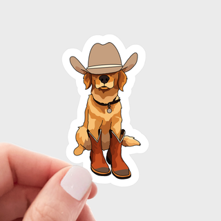 Golden Cowboy Dog Vinyl Sticker