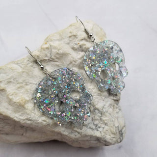 Glitter Skull Earrings | Sparkly Acrylic Dangles