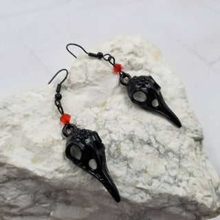 Black Raven Skull Earrings | Gothic Witchy Dangles
