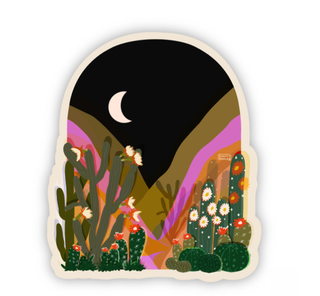 Moonlit Desert Cactus Vinyl Sticker for Southwest Night Vibes