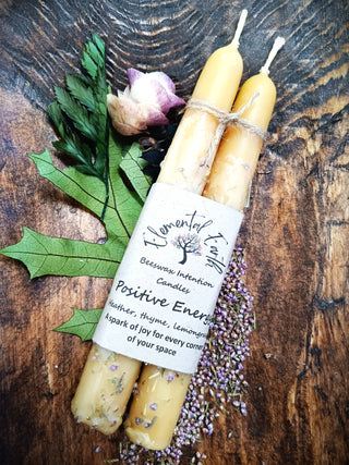Positive Energy Dressed Beeswax Intention Candles for Joy and Uplifting Energy