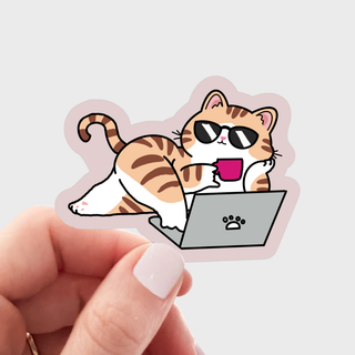 Cool Cats Work From Home Cat Vinyl Sticker