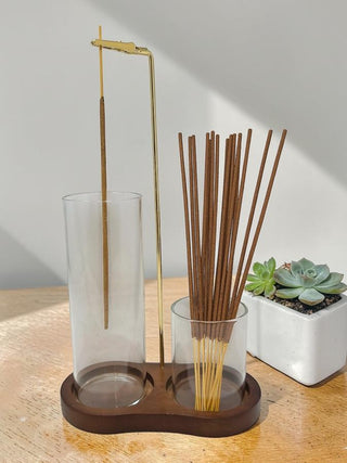 Upside Down Dual Incense Holder | Wood & Glass Ash Catcher