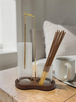 Upside Down Dual Incense Holder | Wood & Glass Ash Catcher