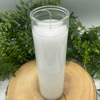 White 7 day ritual candle for all purpose spellwork and calling in higher vibrations.