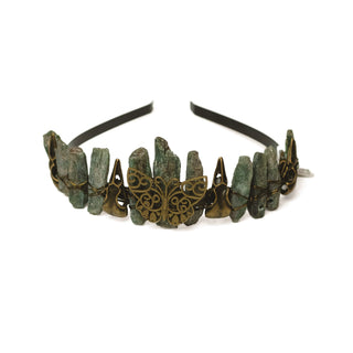 Natural Crystal Crown | Bronze Butterfly & Raven Skull Headband