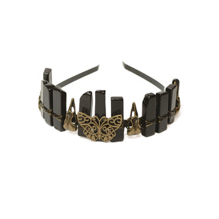 Natural Crystal Crown | Bronze Butterfly & Raven Skull Headband