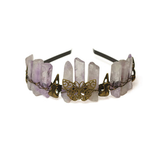 Natural Crystal Crown | Bronze Butterfly & Raven Skull Headband