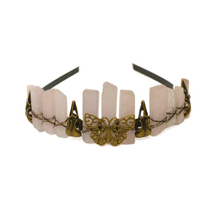 Natural Crystal Crown | Bronze Butterfly & Raven Skull Headband