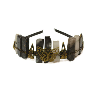 Natural Crystal Crown | Bronze Butterfly & Raven Skull Headband
