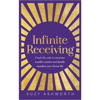 Cover of Infinite Receiving by Suzy Ashworth. Cover is purple with golden rays.