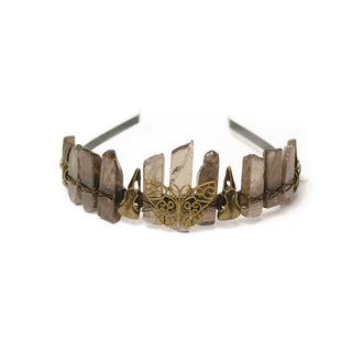 Natural Crystal Crown | Bronze Butterfly & Raven Skull Headband