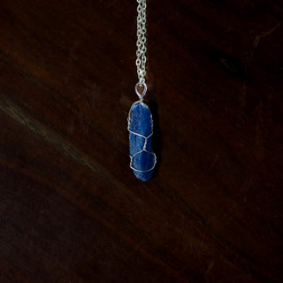 Wire-Wrapped Blue Kyanite Pendant | Natural w. Silver Chain
