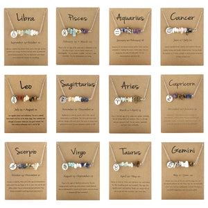 Crystal Chip Zodiac Necklace | Stainless Steel & Coin Pendant