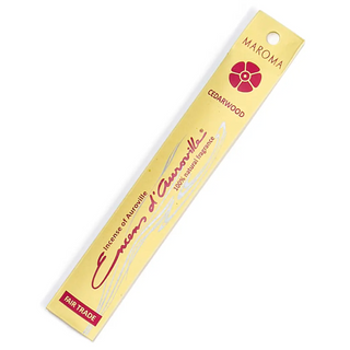 Incense packet in yellow with red text of Maroma flower. Fair Trade all natural incense. 
