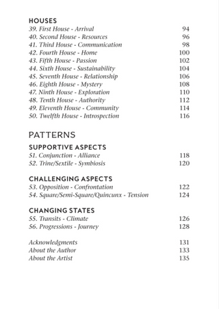 Page two of table of contents of Starcodes Astro Oracle deck