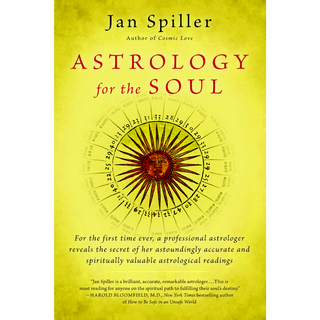 Cover of Astrology for the Soul by Jan Spiller. Background is yellow with a drawing of a red sun in the center with rays coming out. 