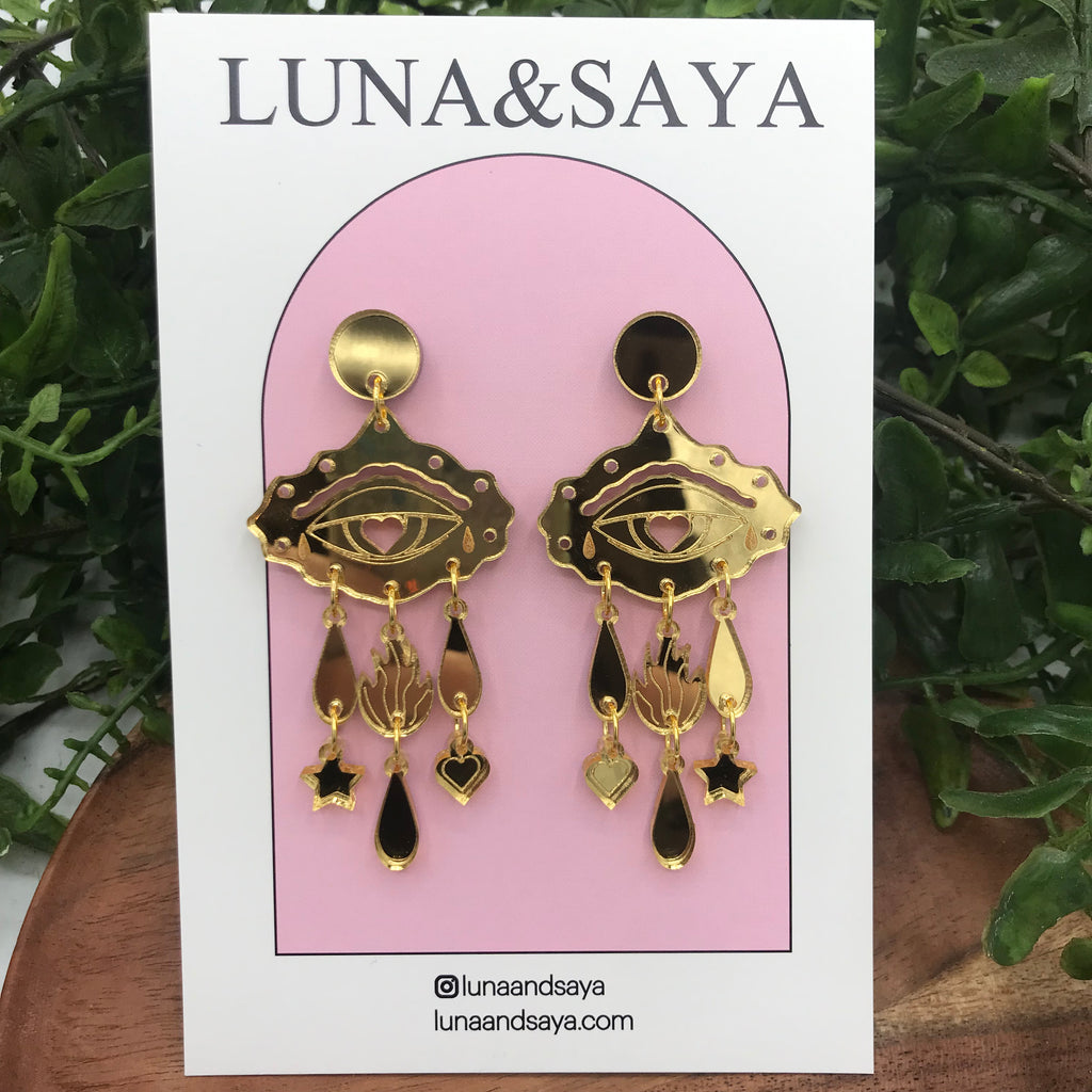 Luna and Saya Sacred Heart Eyes Dangle Earrings