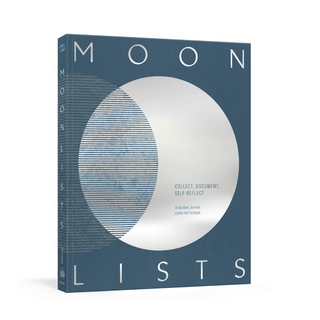 Cover of Moon Lists Guided journal. Journal is blue with circles representing the phases of the moon. 
